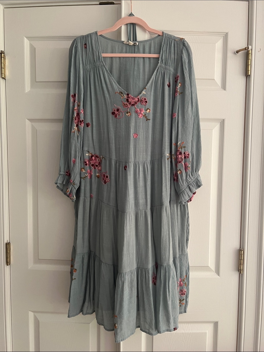 Hope Springs XXL Sage Green Floral Embroidered Tiered Women's Dress